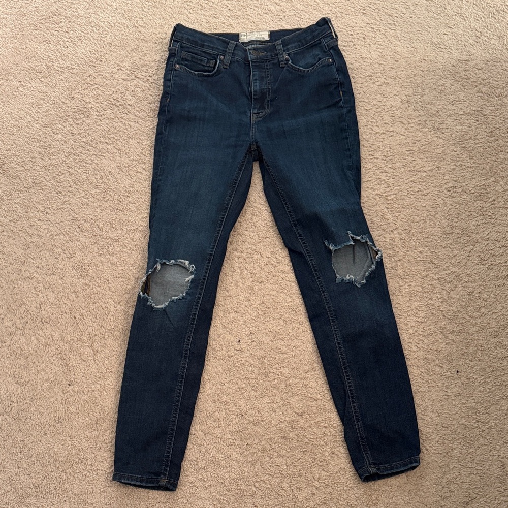Free People Dark Blue Distressed Skinny Jeans